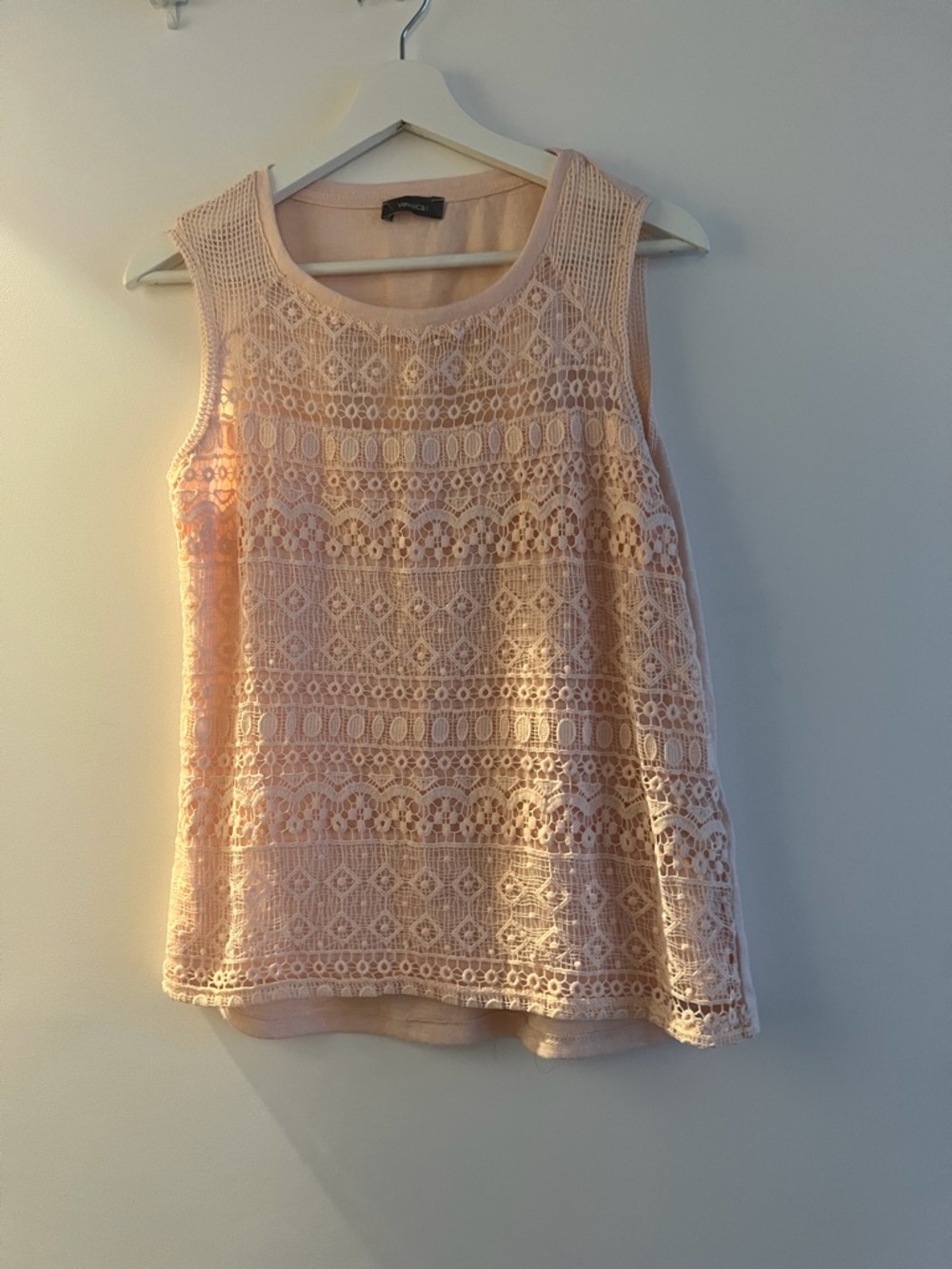 Sleeveless Pink Lace Overlay Tank Top